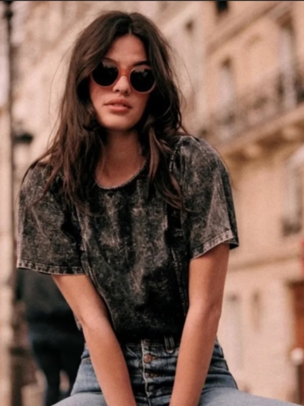 Sezane Darren T-shirt Noir Fade Out - Size M